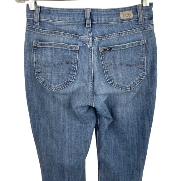Lee Regular Fit Straight Leg Mid Rise Women's Size 6 Dark Blue Denim Jeans - Picture 5 of 9
